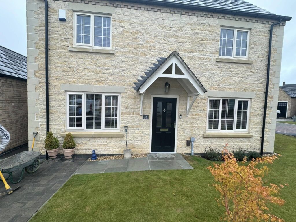 New build front view in Lincolnshire showing completed exterior and modern residential property design
