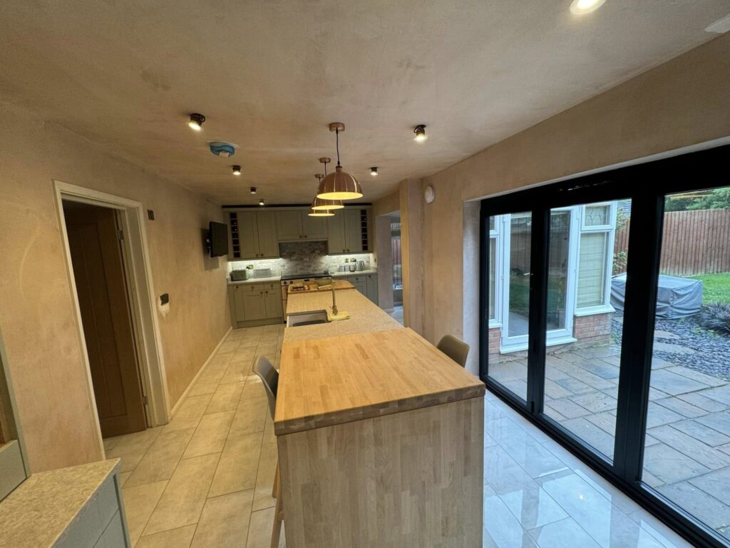 Ceramic kitchen tiling in Lincolnshire showing newly fitted tiled flooring during renovation work