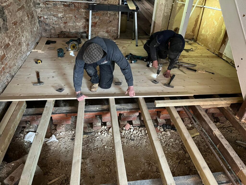 Listed building flooring repairs in Lincolnshire showing restoration of traditional floor structure