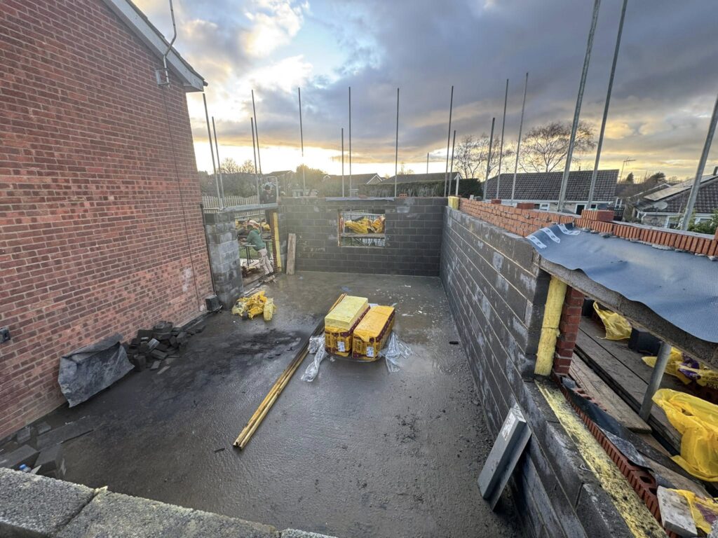 New build extension project in Lincolnshire with modern construction and brickwork installation