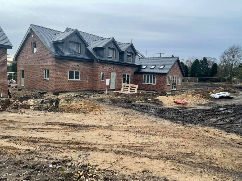 Nearly finished new build property in Lincoln with completed roofing and exterior construction work